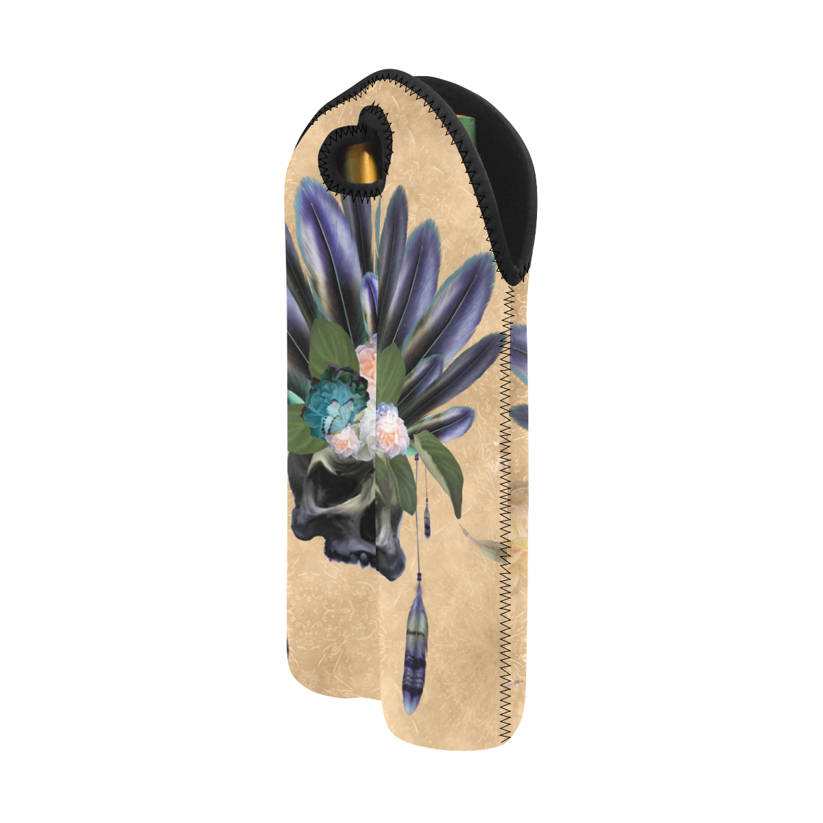 Cool skull with feathers and flowers 2-Bottle Neoprene Wine Bag
