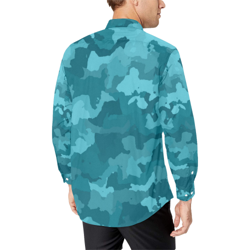 camouflage teal Men's All Over Print Casual Dress Shirt (Model T61)