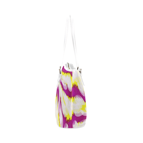 Pink Yellow Tie Dye Swirl Abstract Leather Tote Bag/Small (Model 1651)