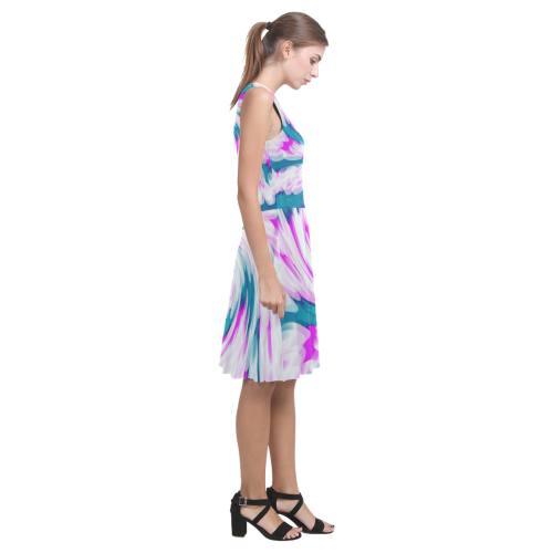 Turquoise Pink Tie Dye Swirl Abstract Atalanta Casual Sundress(Model D04)