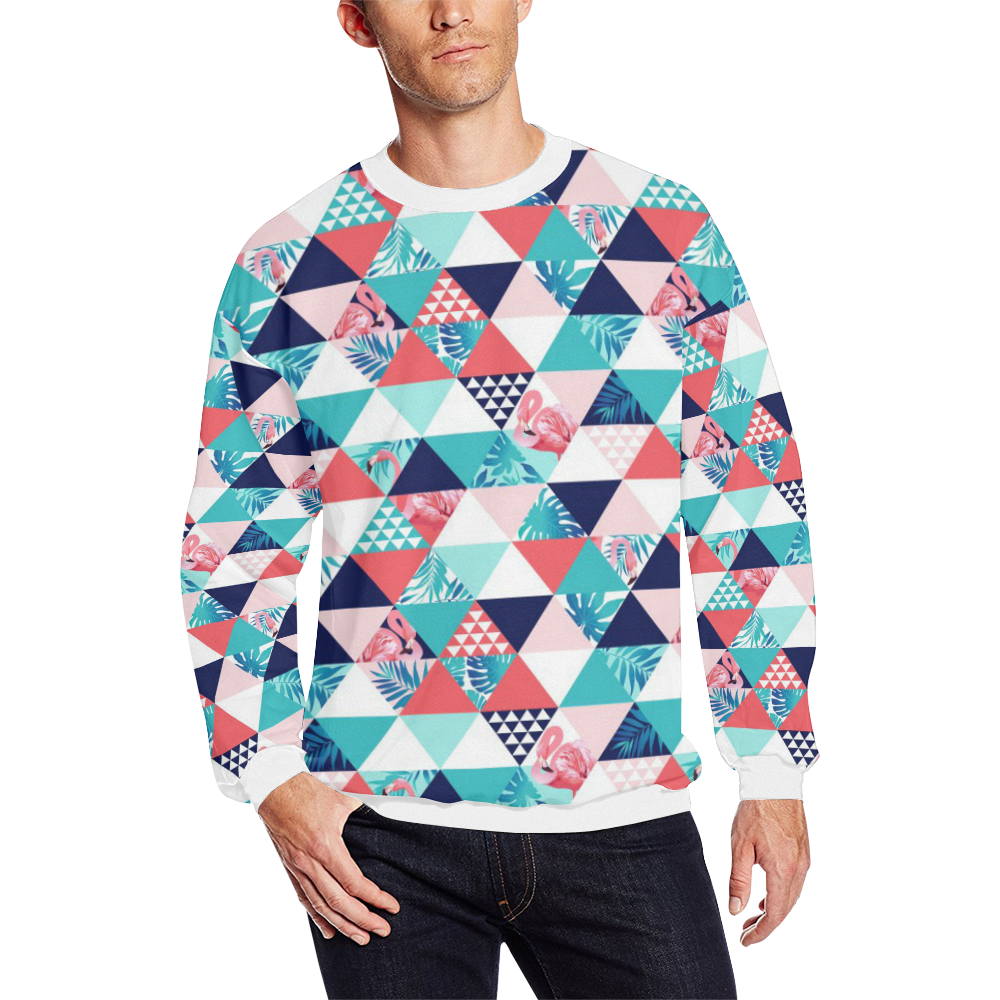 Flamingo Triangle Pattern Men's Oversized Fleece Crew Sweatshirt (Model H18)
