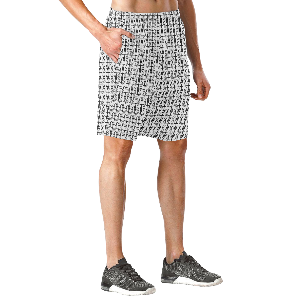 NUMBERS Collection Symbols White/Black Men's All Over Print Elastic Beach Shorts (Model L20)