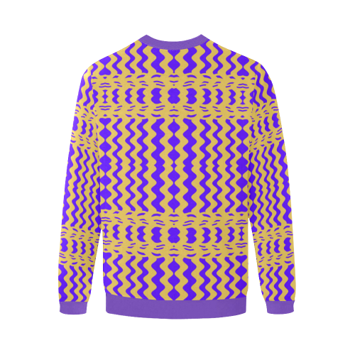Purple Yellow Modern  Waves Lines Men's Oversized Fleece Crew Sweatshirt/Large Size(Model H18)