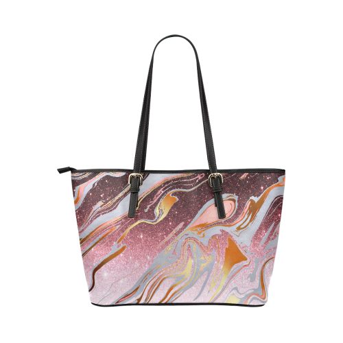 Rose gold glitter marble Leather Tote Bag/Large (Model 1651)