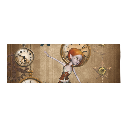 Steampunk girl, clocks and gears Area Rug 9'6''x3'3''