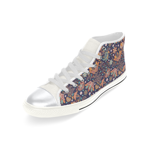 Floral Paisley Pattern - Navy High Top Canvas Women's Shoes/Large Size (Model 017)