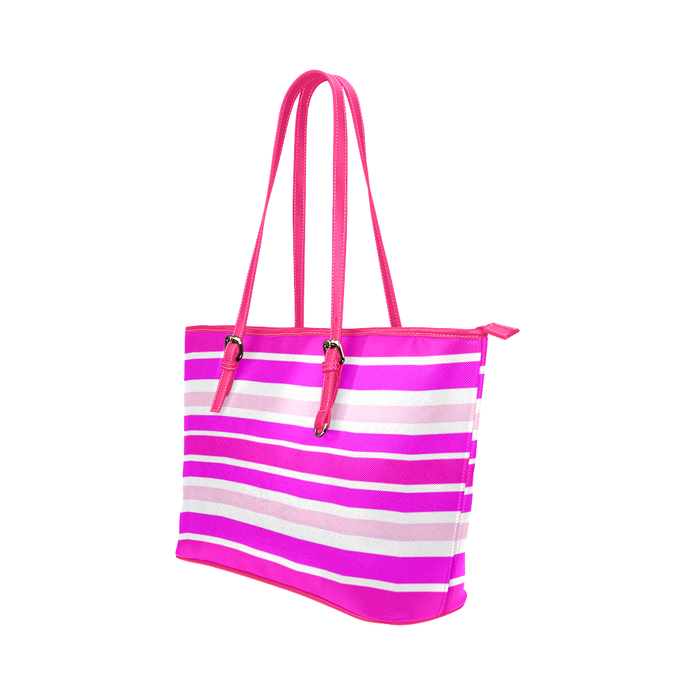 Summer Pinks Stripes Leather Tote Bag/Small (Model 1651)