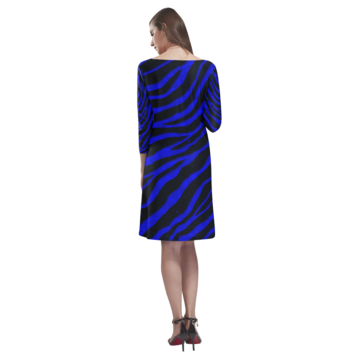 Ripped SpaceTime Stripes - Blue Rhea Loose Round Neck Dress(Model D22)