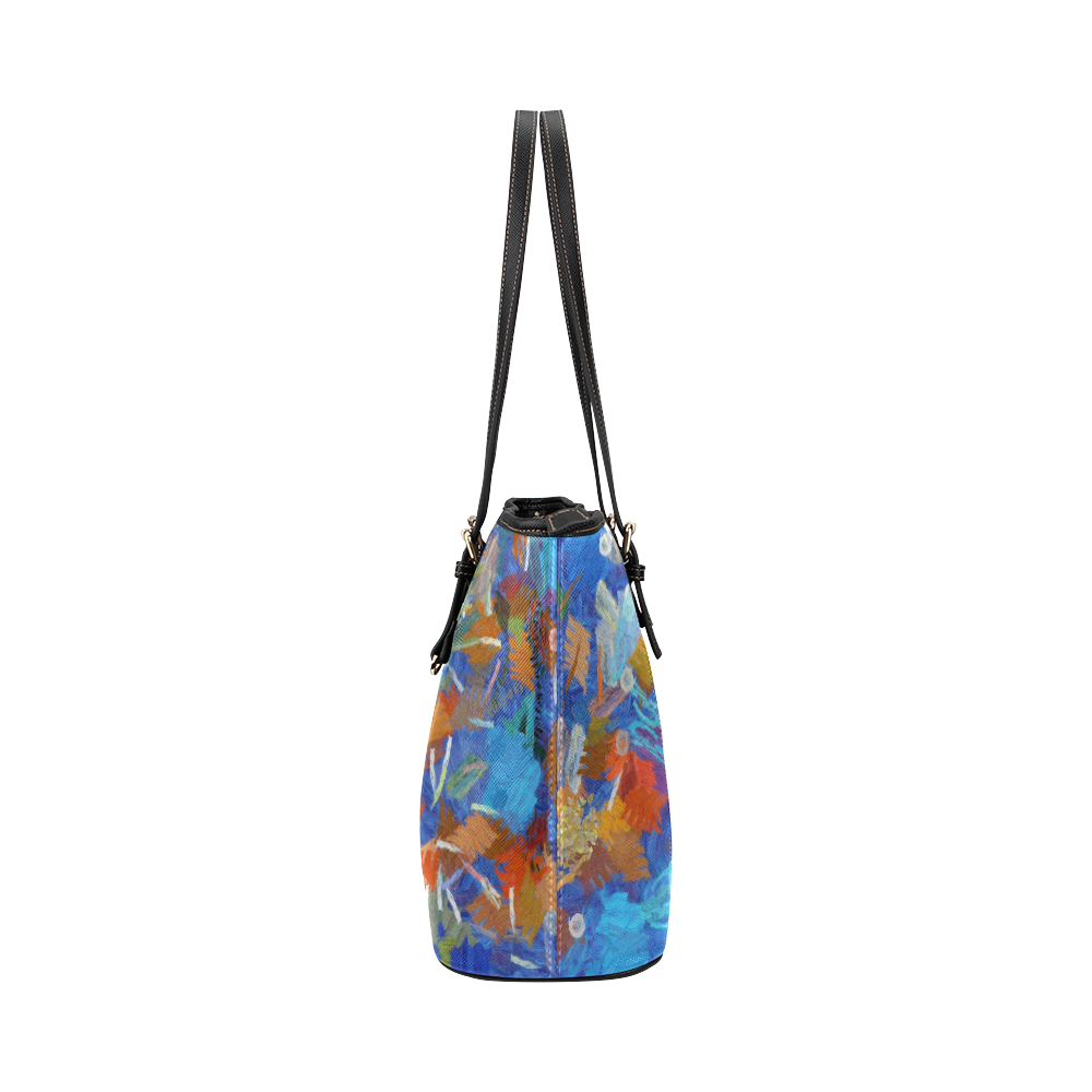 Colorful paint strokes Leather Tote Bag/Large (Model 1651)