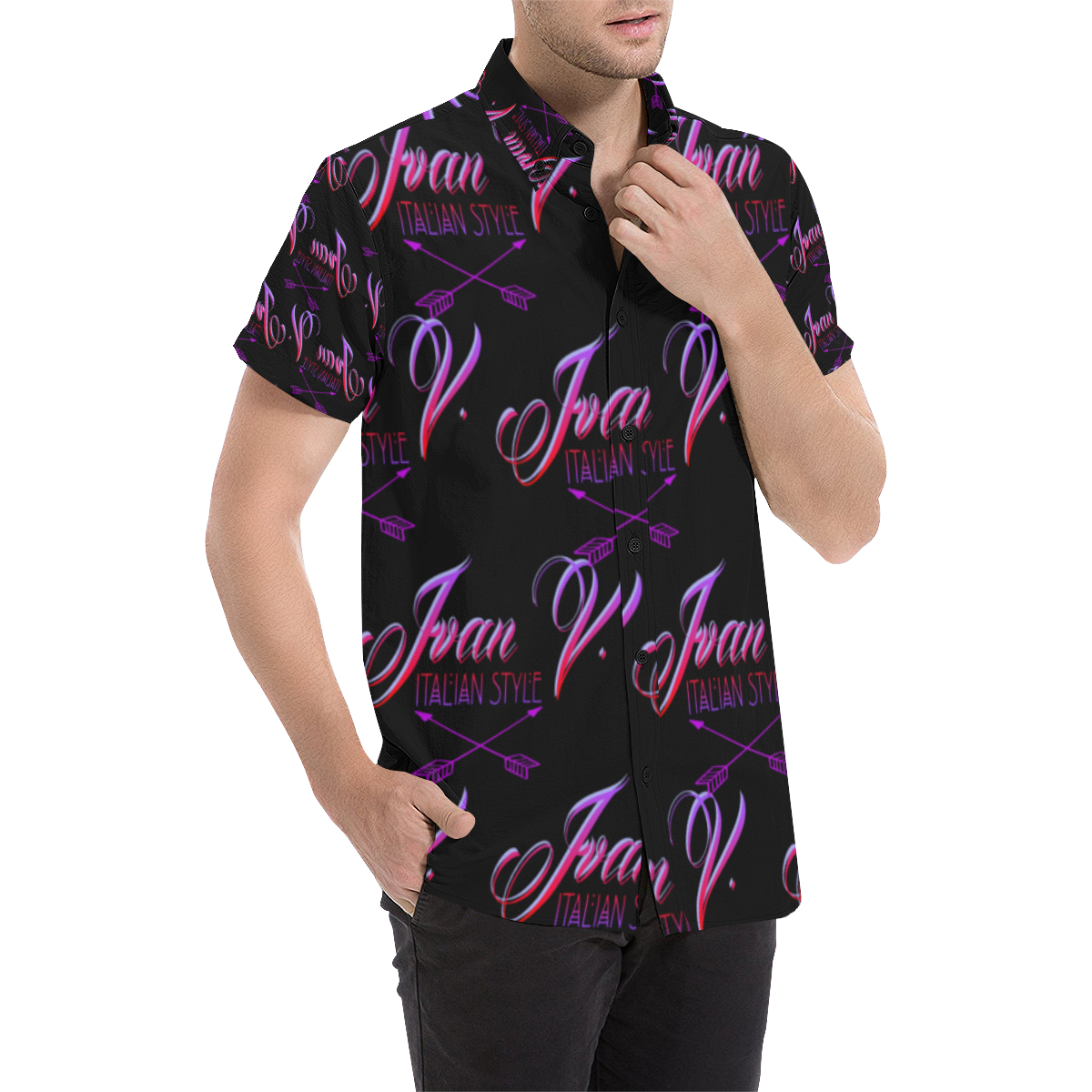 Ivan Venerucci Italian Style brand Men's All Over Print Short Sleeve Shirt (Model T53)