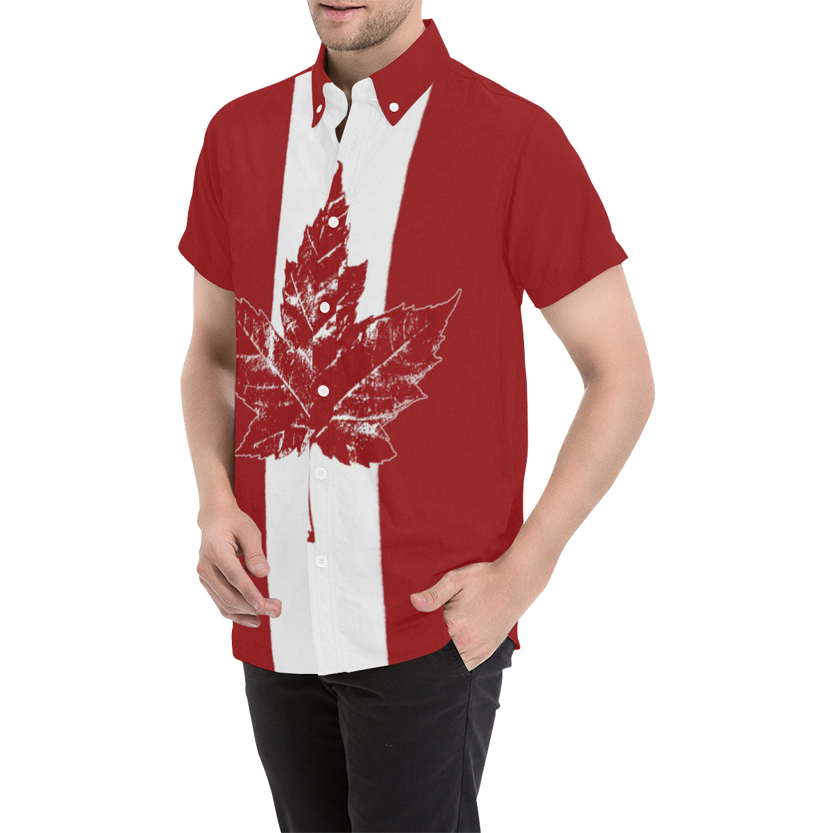 Cool Canada Flag Shirts Button Down Men's All Over Print Short Sleeve Shirt (Model T53)