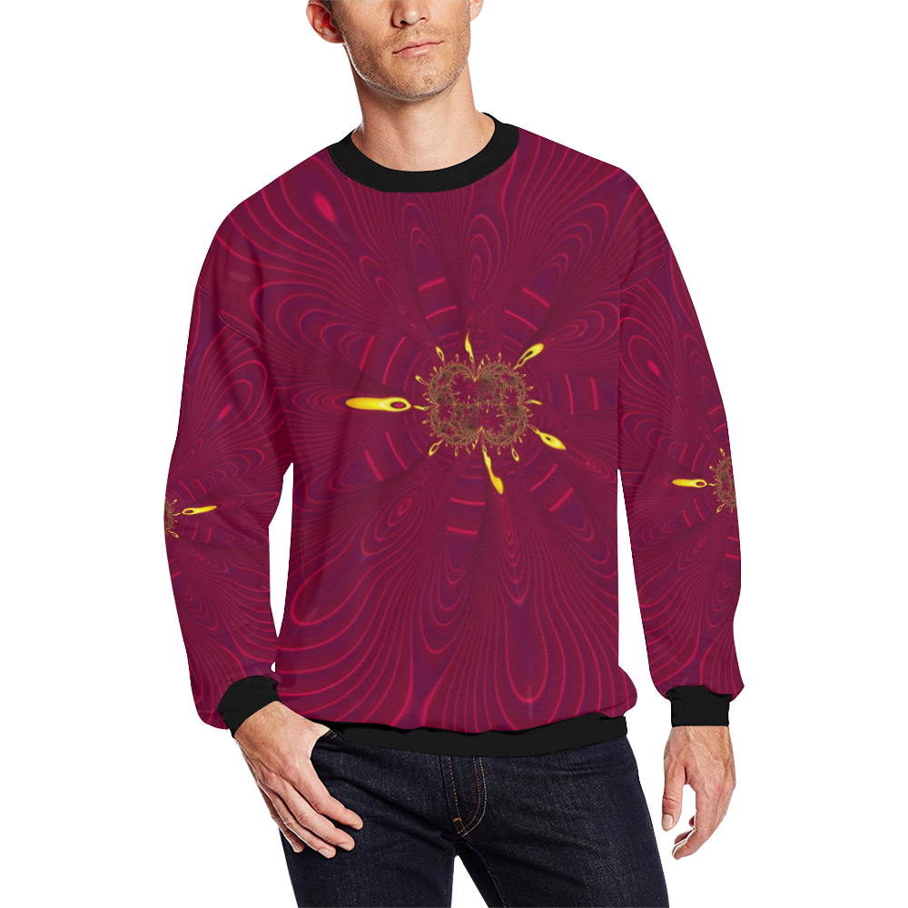 Purple Fuchsia Yellow Flower Fractal Abstract All Over Print Crewneck Sweatshirt for Men/Large (Model H18)