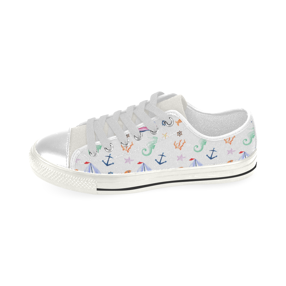 Nautical Pattern 14 Low Top Canvas Shoes for Kid (Model 018)