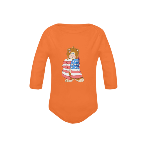Patriotic Flag Bear Orange Baby Powder Organic Long Sleeve One Piece (Model T27)