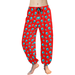 Terrific Turquoise Polka Dots on Red Women's All Over Print Harem Pants (Model L18)
