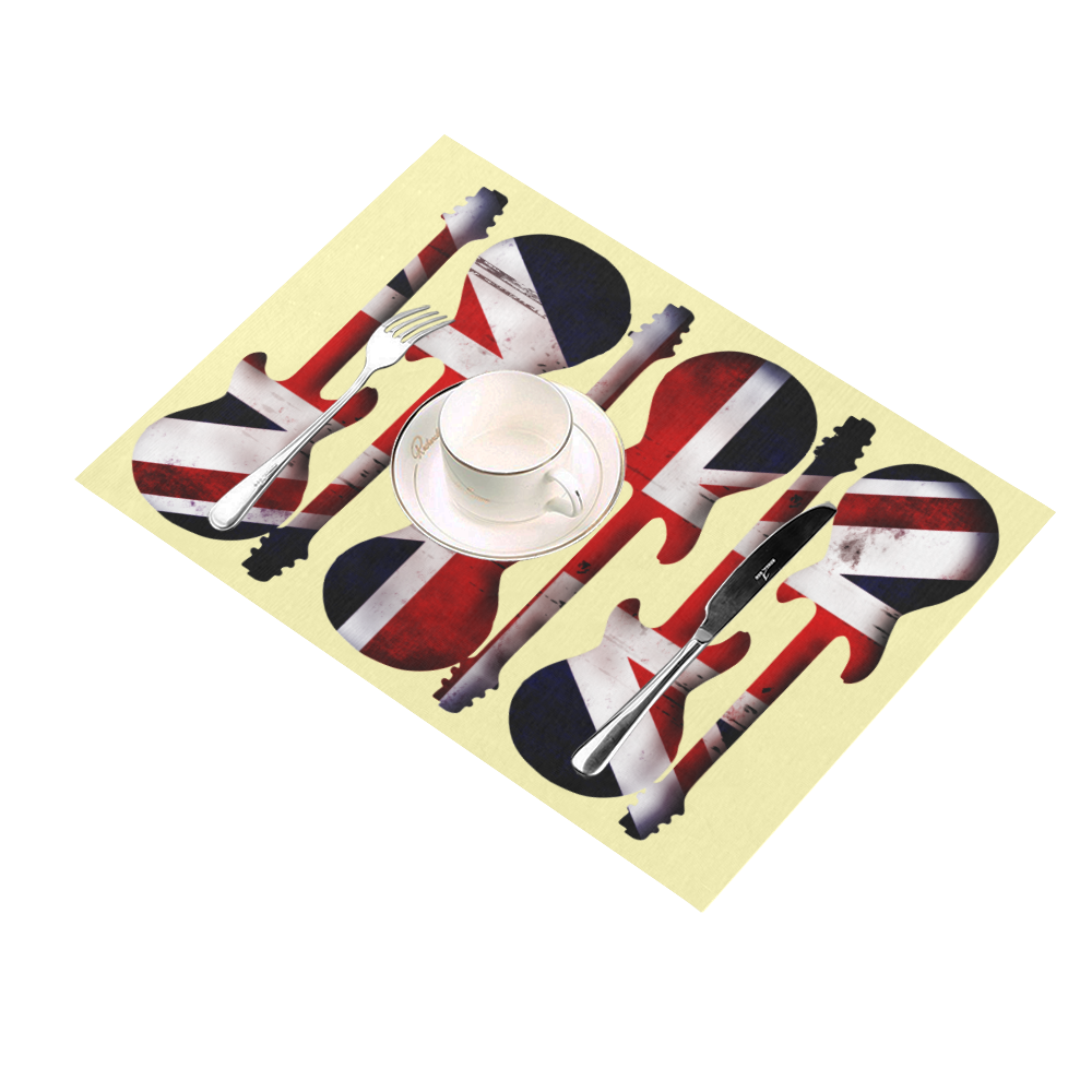Union Jack British UK Flag Guitars Yellow Placemat 14’’ x 19’’ (Set of 2)