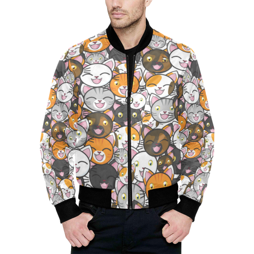 Funny Cats All Over All Over Print Quilted Bomber Jacket for Men (Model H33)