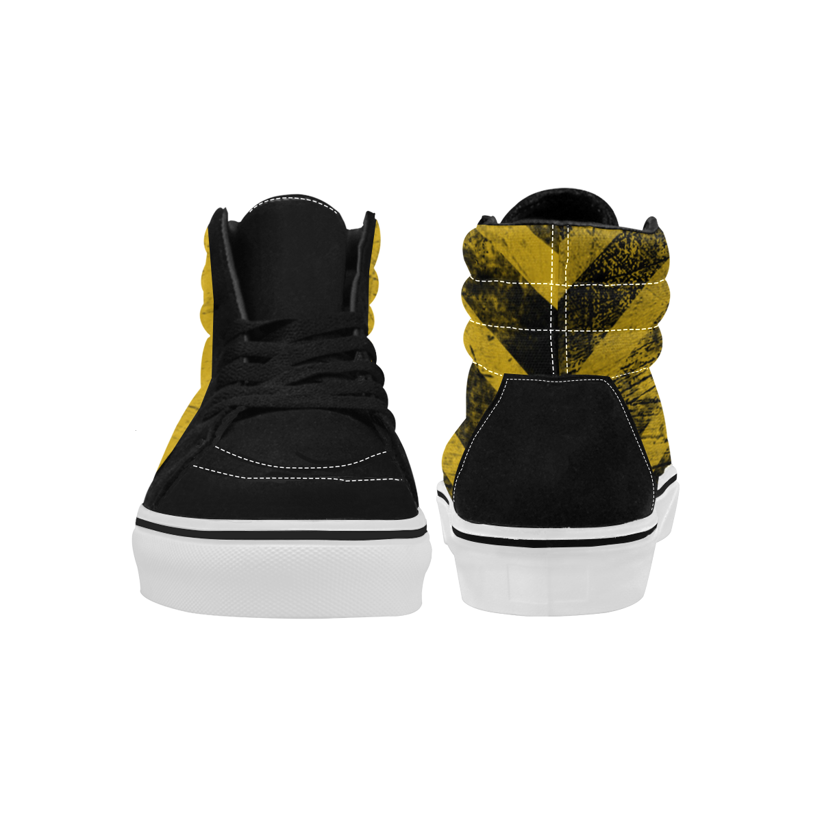 yellow and black warning stripes used look Women's High Top Skateboarding Shoes (Model E001-1)