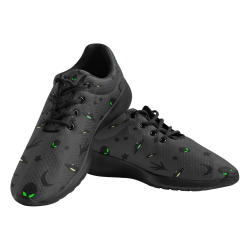 Alien Flying Saucers Stars Pattern (Charcoal/Black) Women's Athletic Shoes (Model 0200)