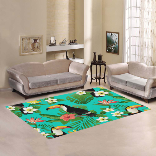 Toucan And Tropical Flowers Pattern Area Rug7'x5'