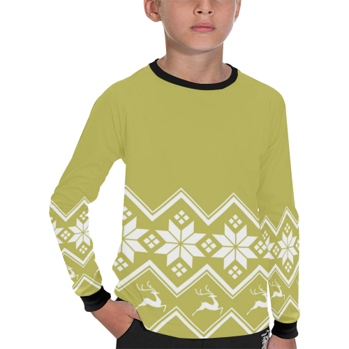Christmas Reindeer Snowflake Gold Kids' All Over Print Long Sleeve T-shirt (Model T51)