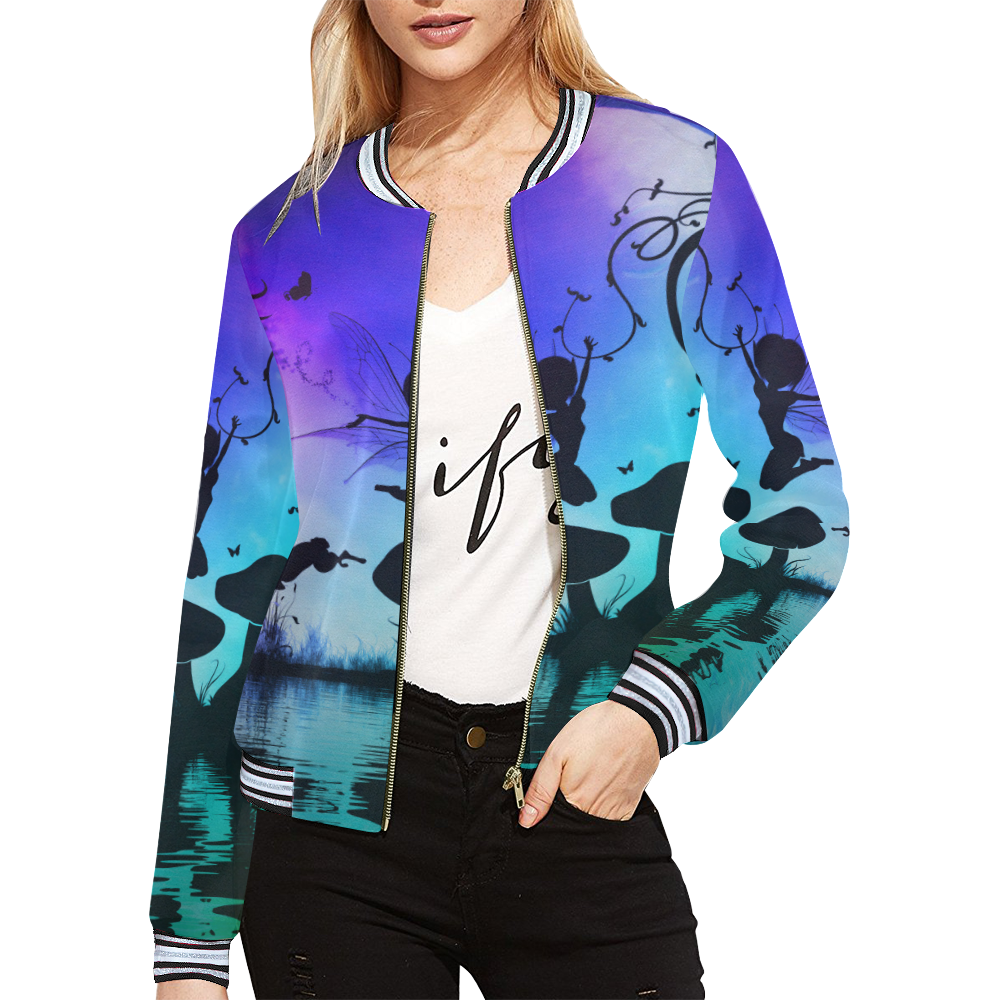 Happy fairy in the night All Over Print Bomber Jacket for Women (Model H21)