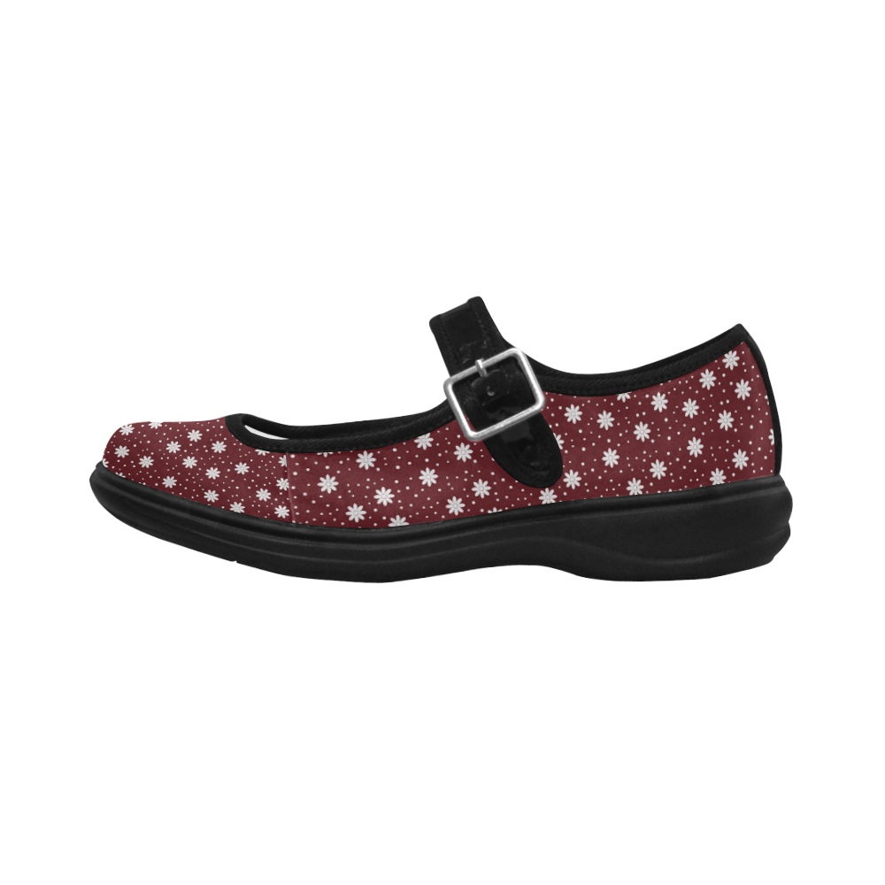 floral dots maroon Mila Satin Women's Mary Jane Shoes (Model 4808)