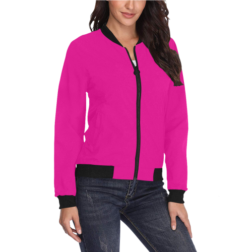 pink girls All Over Print Bomber Jacket for Women (Model H36)