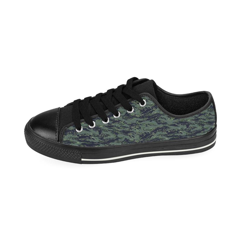 Jungle Tiger Stripe Green Camouflage Low Top Canvas Shoes for Kid (Model 018)