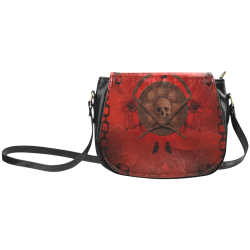 Skulls on red vintage background Classic Saddle Bag/Small (Model 1648)