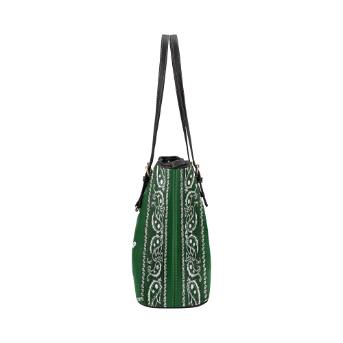 KERCHIEF PATTERN GREEN Leather Tote Bag/Small (Model 1651)