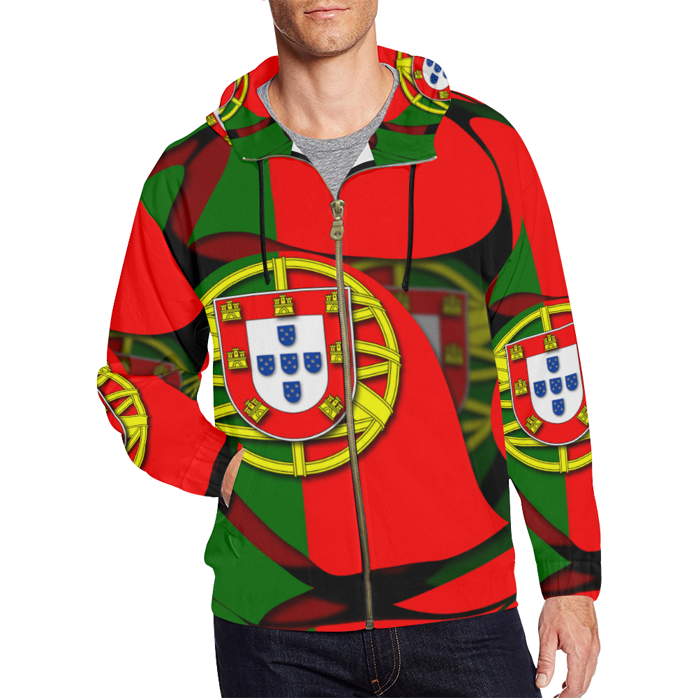 The Flag of Portugal All Over Print Full Zip Hoodie for Men (Model H14)