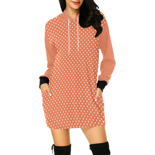Appricot polka dots All Over Print Hoodie Mini Dress (Model H27)