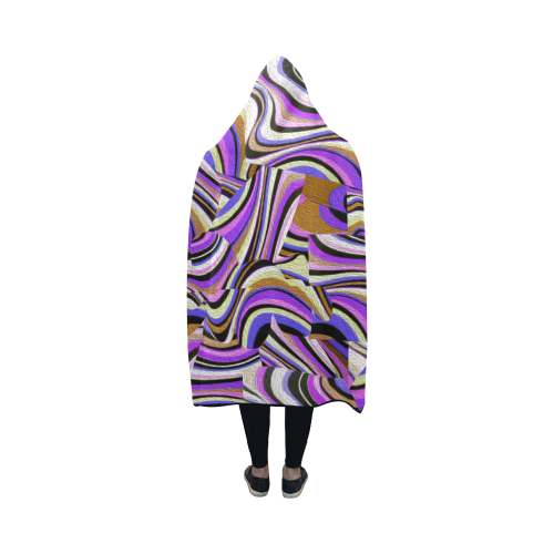 Groovy Retro Renewal - Purple Waves Hooded Blanket 50''x40''