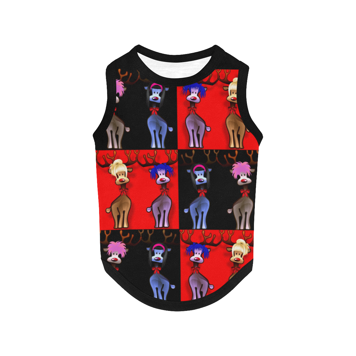 Funny Reindeer Gals on black and  red dog coat All Over Print Pet Tank Top