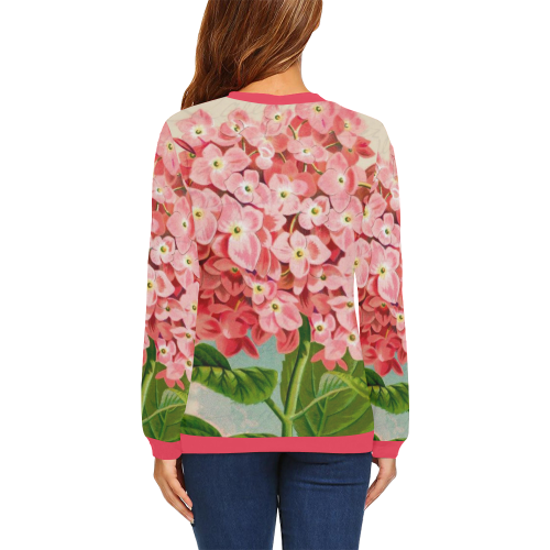 pink hydrangia All Over Print Crewneck Sweatshirt for Women (Model H18)