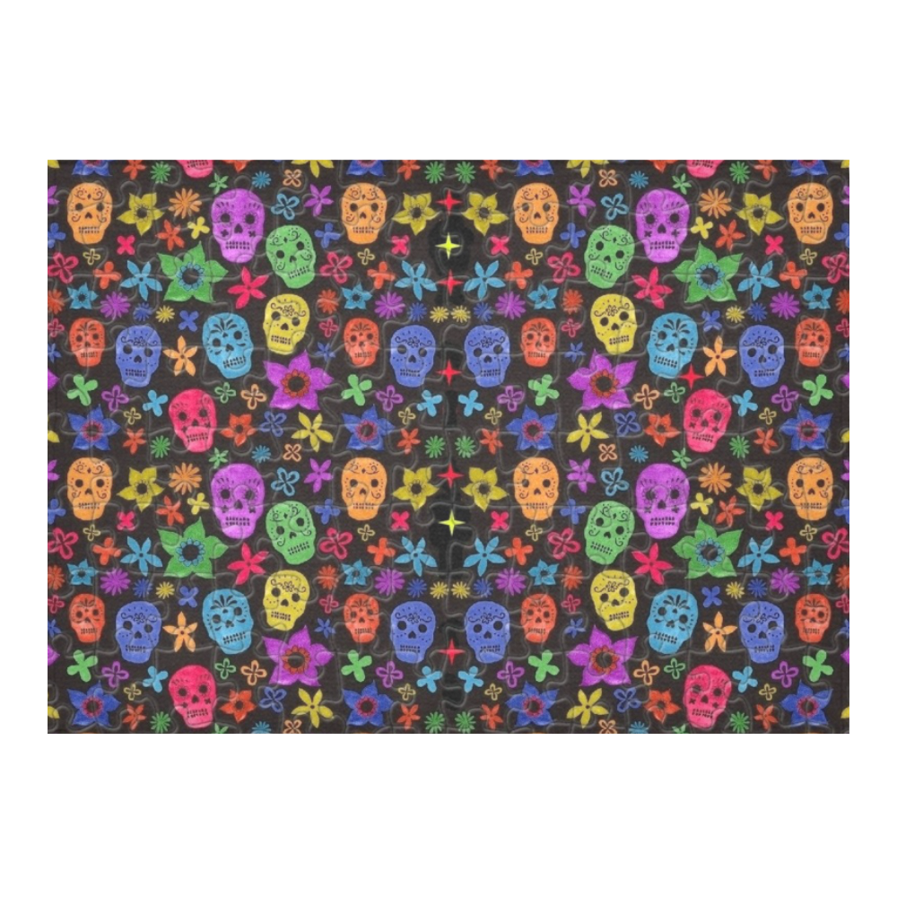 Skull Pattern by K.Merske Cotton Linen Tablecloth 60"x 84"