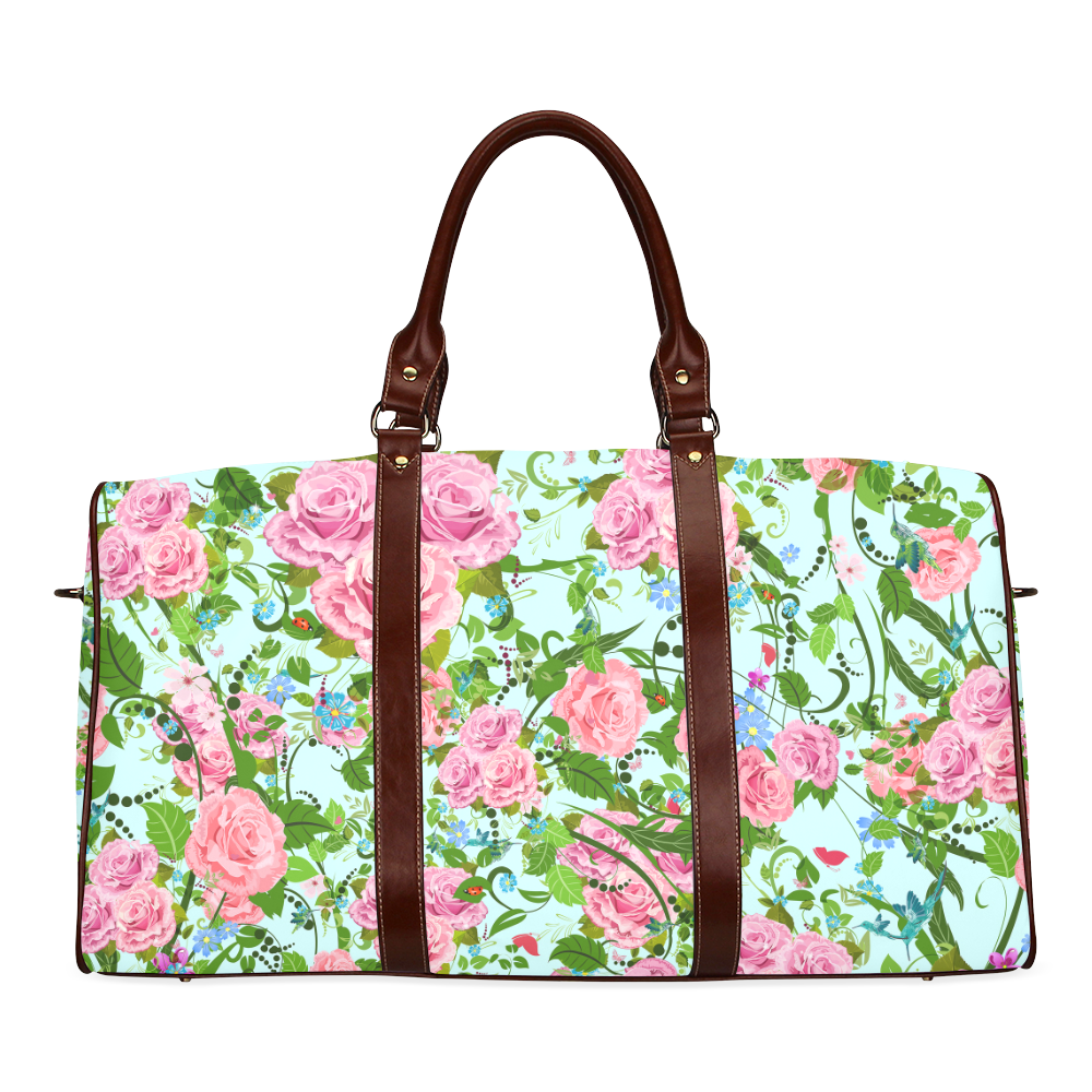 Pink flower pattern Waterproof Travel Bag/Small (Model 1639)