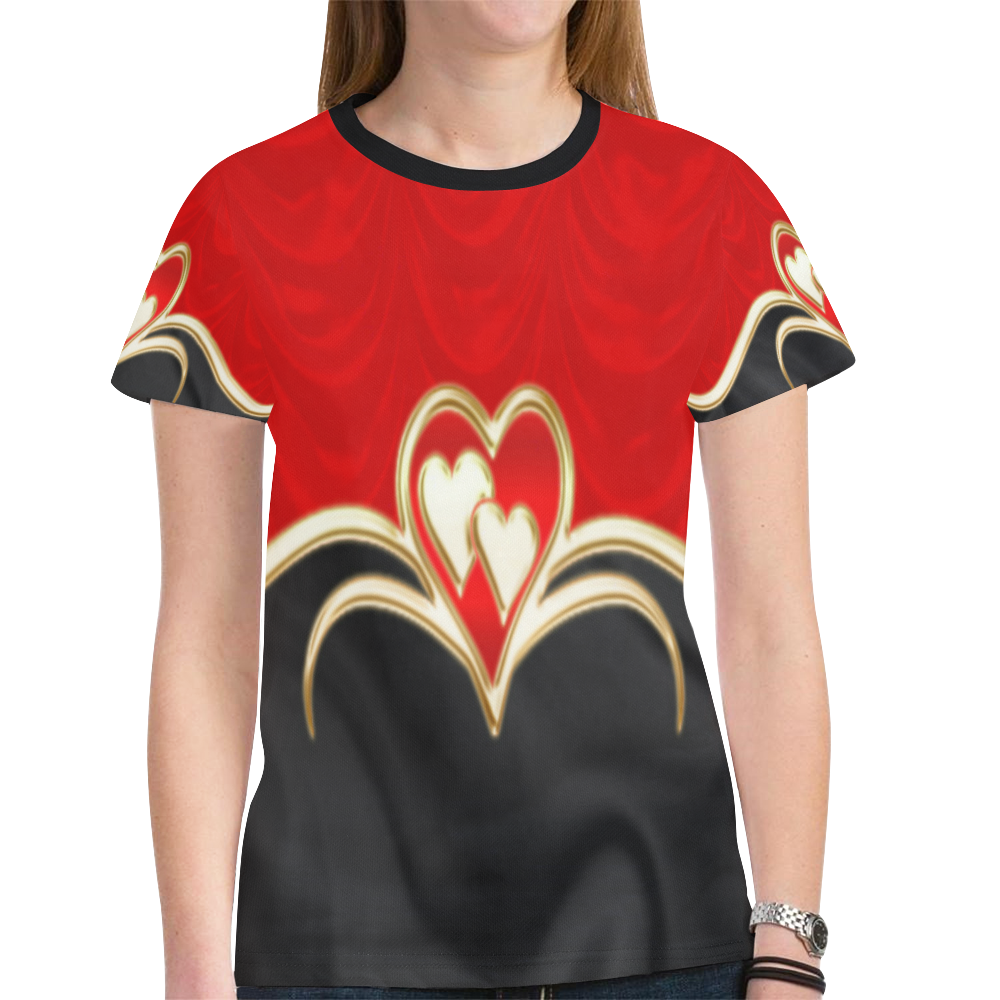 Elegant Red Black Love New All Over Print T-shirt for Women (Model T45)