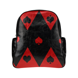 Las Vegas Black Red Play Card Shapes Multi-Pockets Backpack (Model 1636)