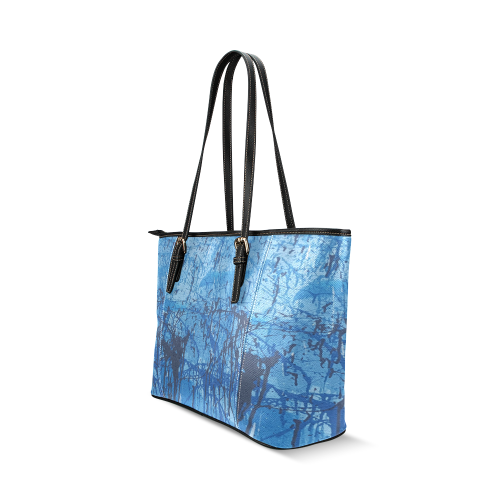 Blue splatters Leather Tote Bag/Small (Model 1640)