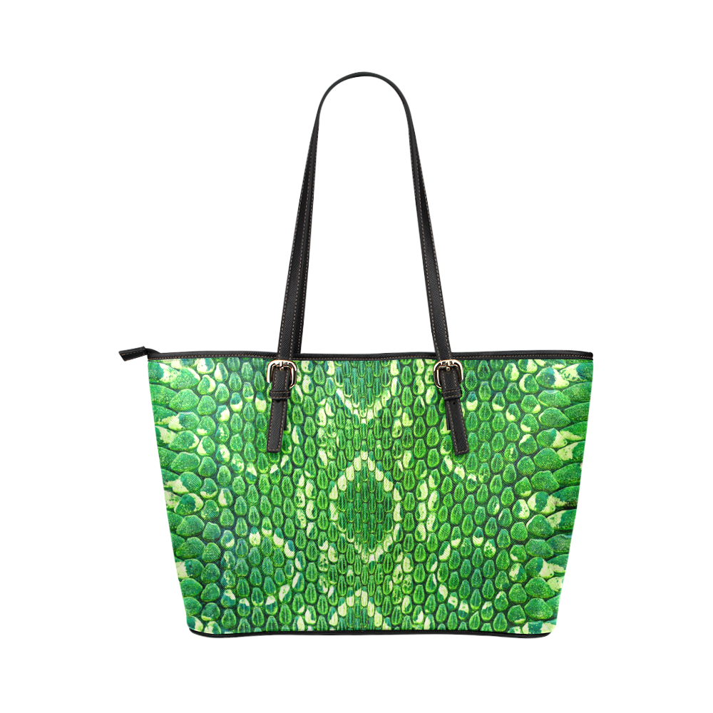 SNAKE LEATHER 5 GREEN Leather Tote Bag/Large (Model 1651)