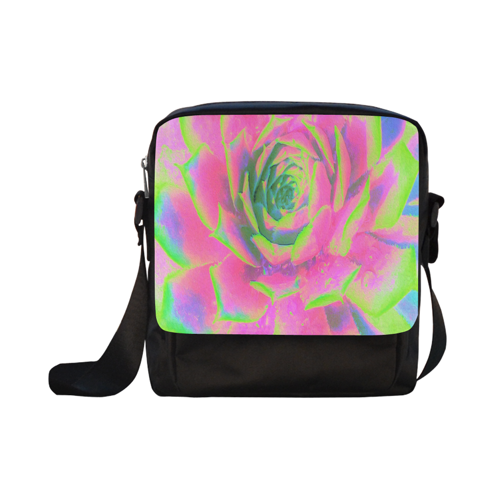 Lime Green and Pink Succulent Sedum Crossbody Nylon Bags (Model 1633)