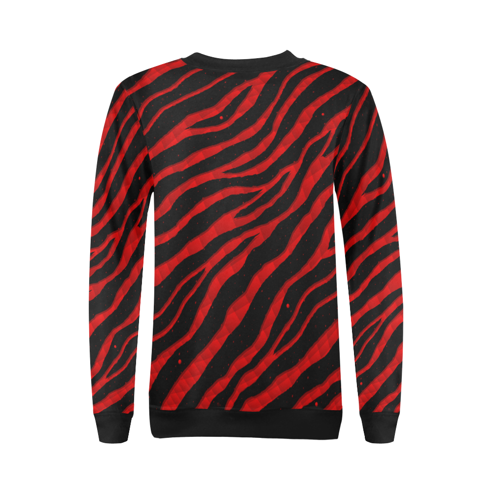 Ripped SpaceTime Stripes - Red All Over Print Crewneck Sweatshirt for Women (Model H18)