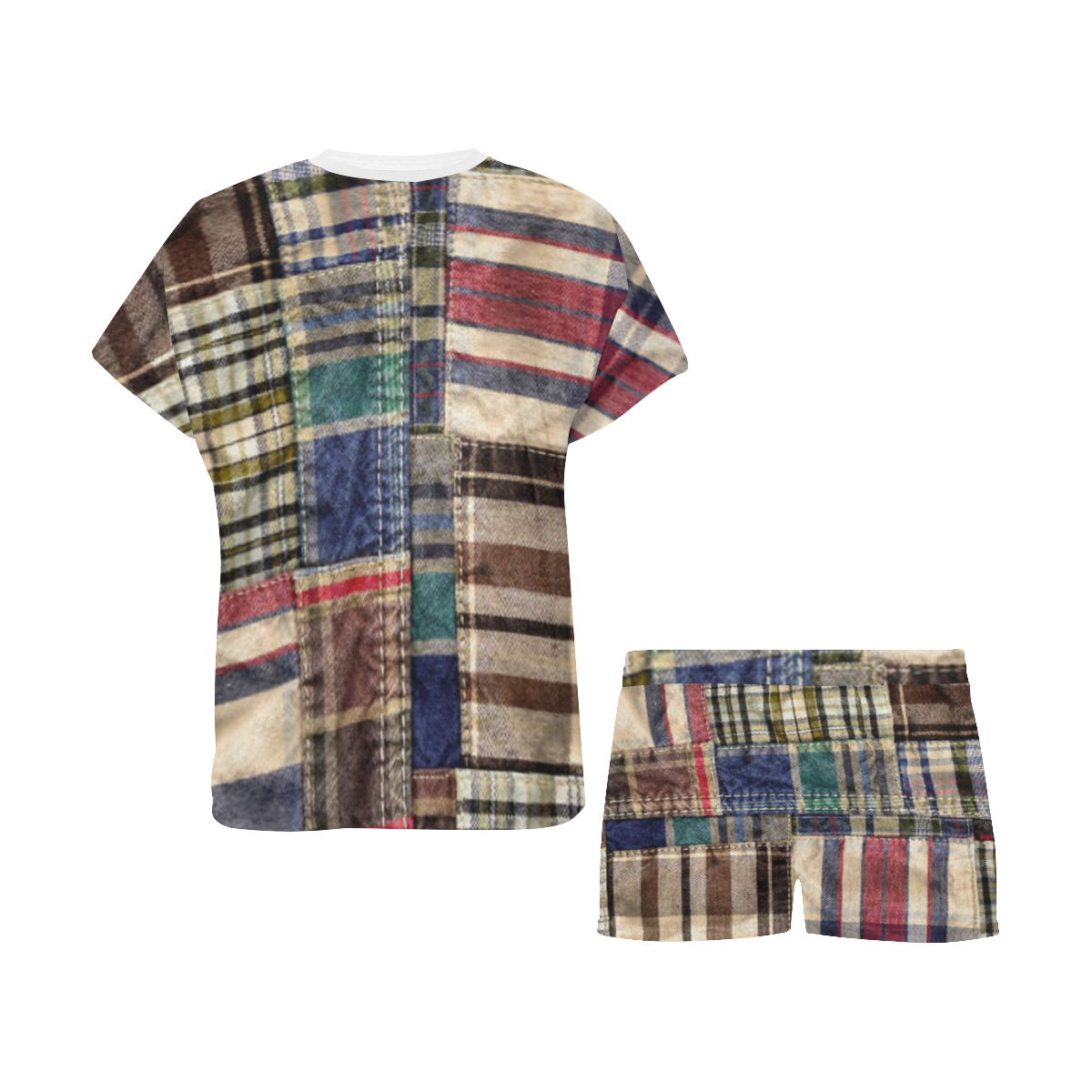 patchwork plaid wrinkle tartan Women's Short Pajama Set