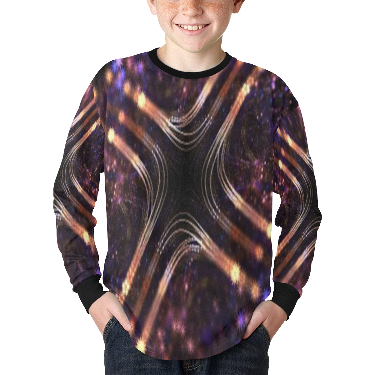 Fractal flash Kids' Rib Cuff Long Sleeve T-shirt (Model T64)