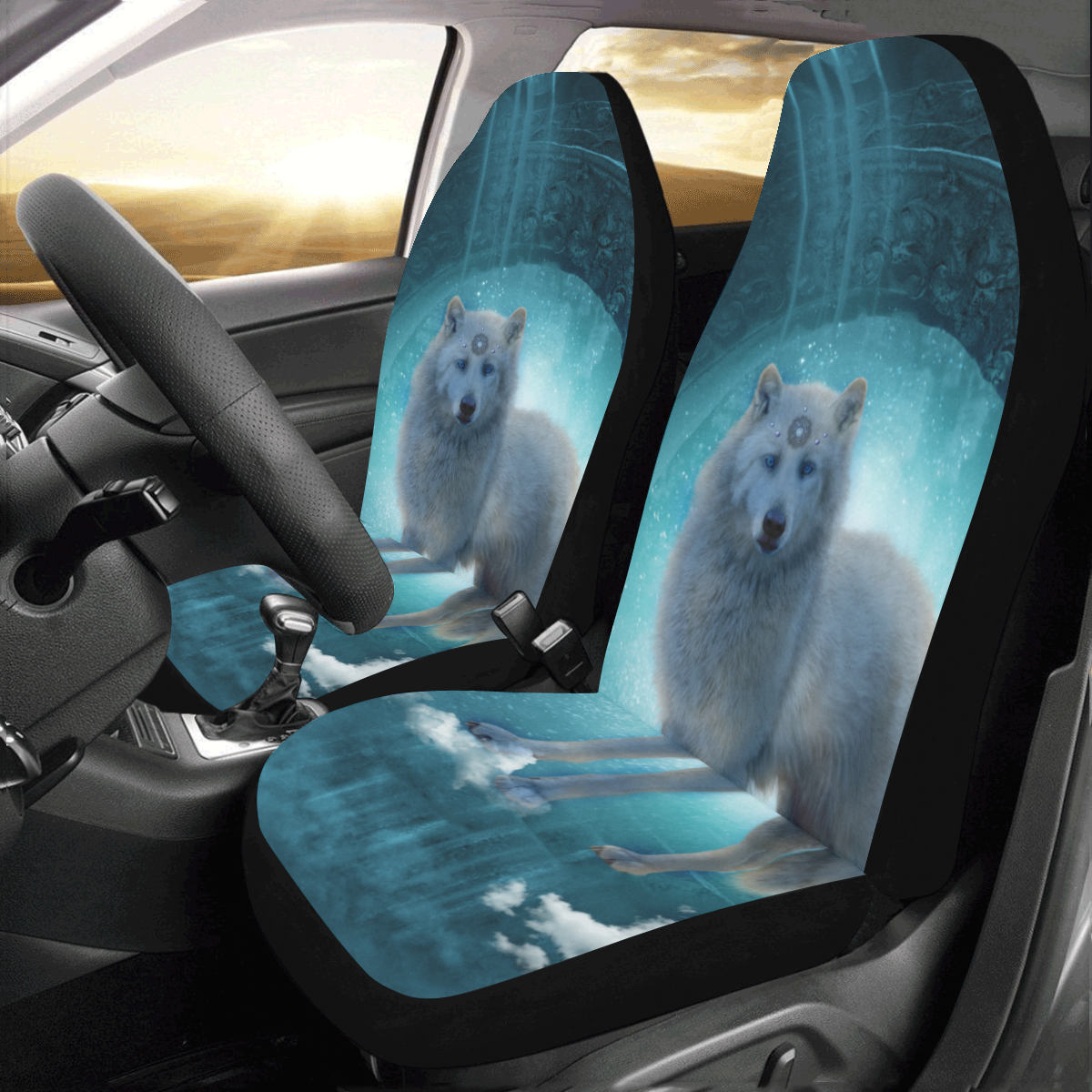 Wonderful white wolf in the night Car Seat Covers (Set of 2)