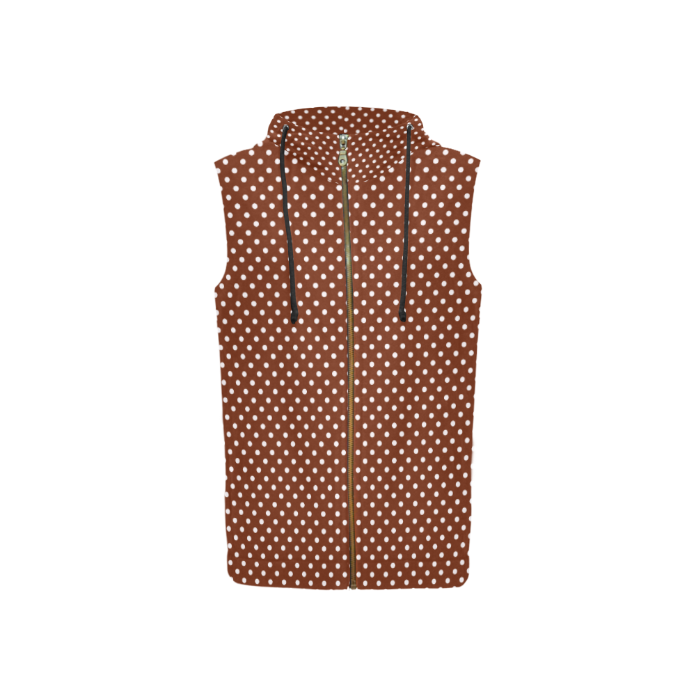 Brown polka dots All Over Print Sleeveless Zip Up Hoodie for Women (Model H16)