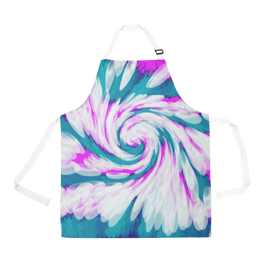 Turquoise Pink Tie Dye Swirl Abstract All Over Print Apron