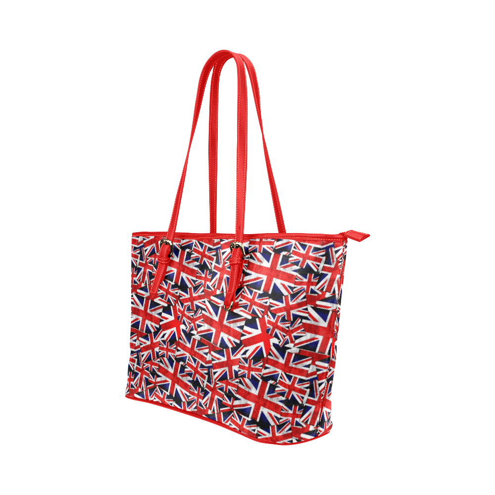 Union Jack British UK Flag - Red Leather Tote Bag/Small (Model 1651)
